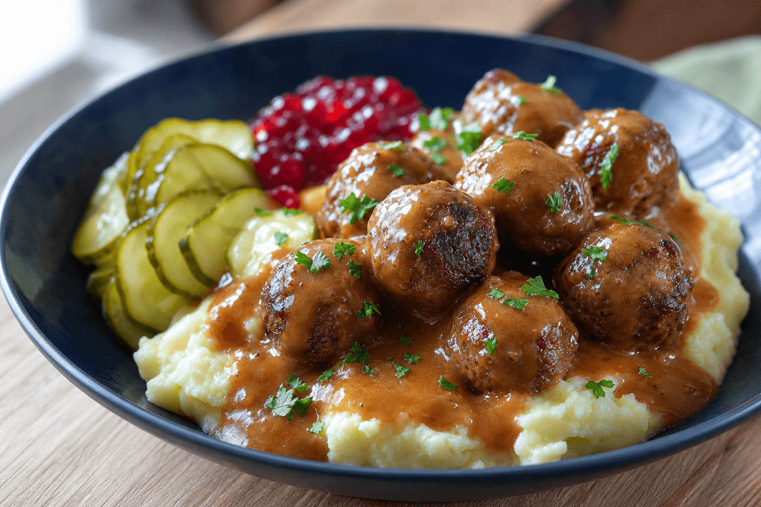 Köttbullar med potatismos och gräddsås
