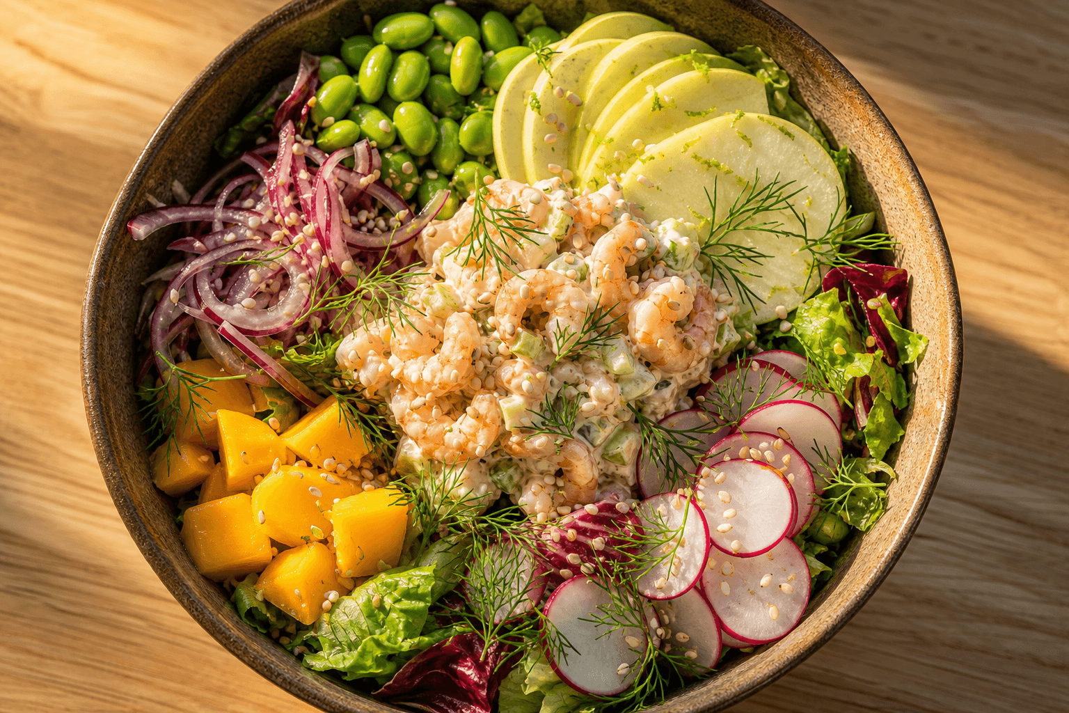 Salladsbowl med skagenröra och limepicklat äpple