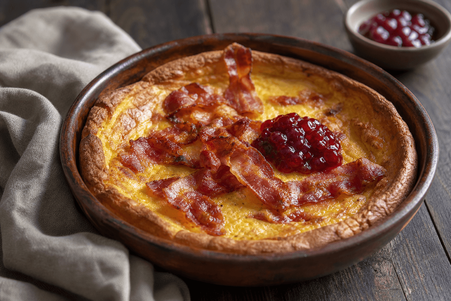 Skånsk äggakaka med lingon och bacon
