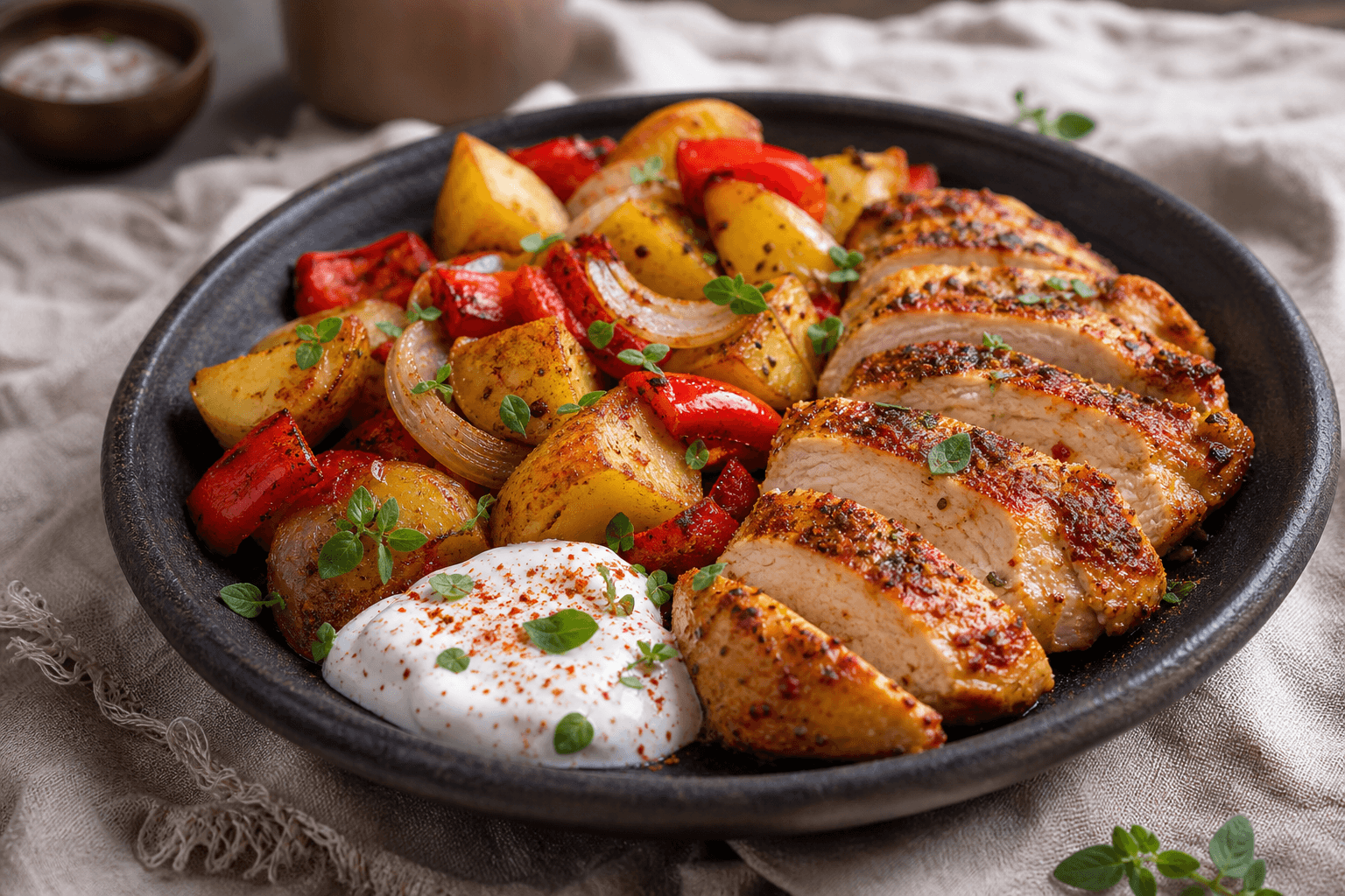 Ugnsrostad kyckling med paprika och potatis